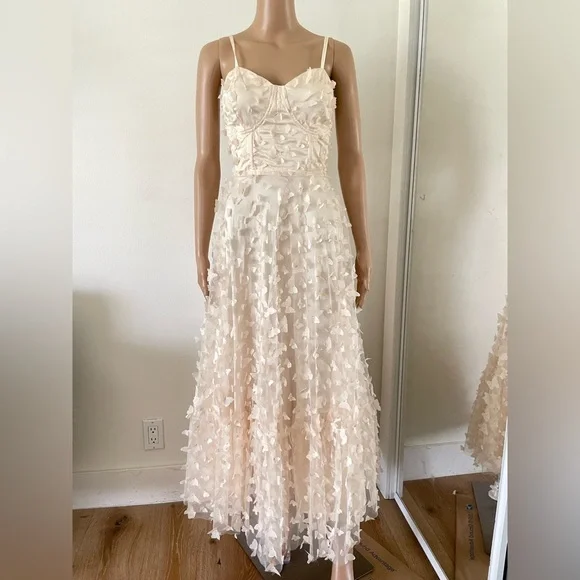 Mable 3D Butterfly Appliqué Dress Cream Bustier Corset Milkmaid Party Dress Sz L - Picture 3 of 13